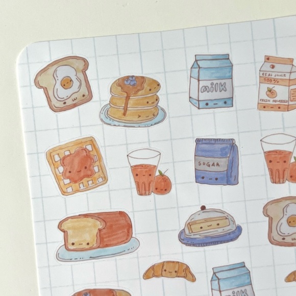 ✨handmade by me✨ kawaii blue breakfast bujo sticker sheet pancakes waffles juice - Picture 6 of 9